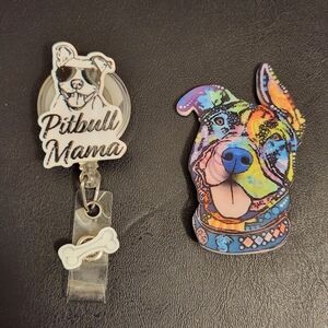 Colorful Pitbull Badge Reel and Magnet Set